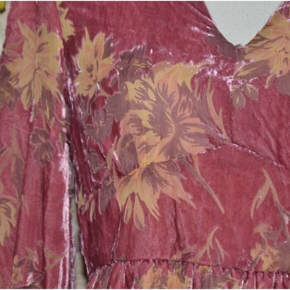 FATE Tiered Floral Dress Pink Long Sleeve Velvet Burnout Lined Ladies S V-Neck - Picture 3 of 12